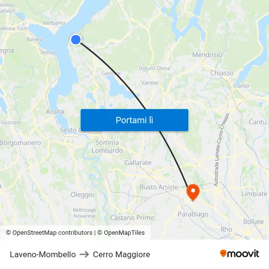 Laveno-Mombello to Cerro Maggiore map