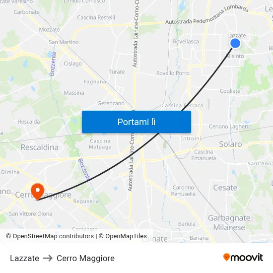 Lazzate to Cerro Maggiore map