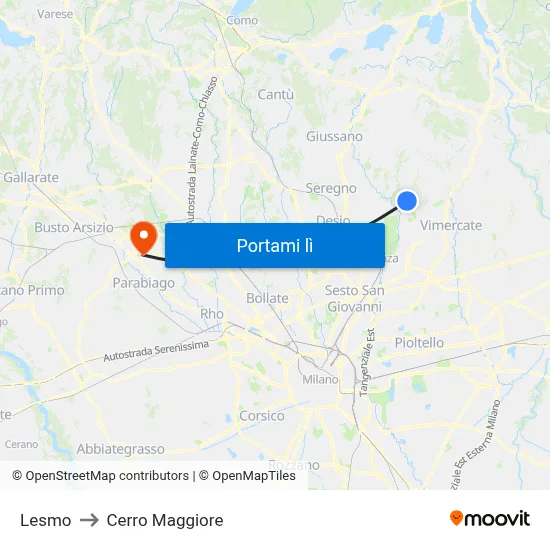Lesmo to Cerro Maggiore map