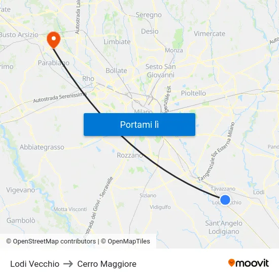 Lodi Vecchio to Cerro Maggiore map