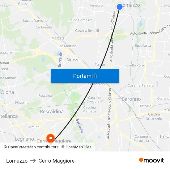 Lomazzo to Cerro Maggiore map