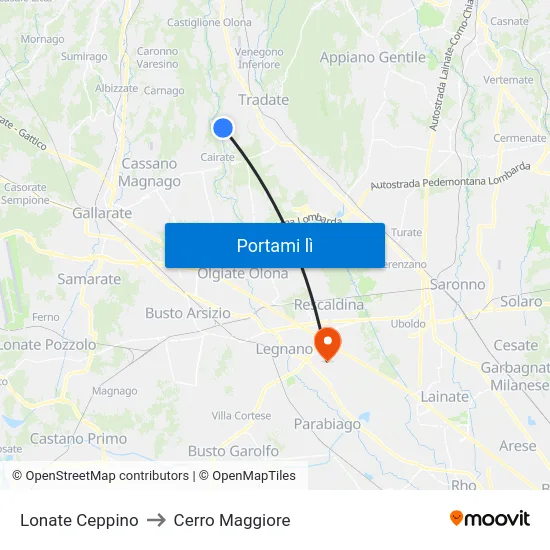 Lonate Ceppino to Cerro Maggiore map