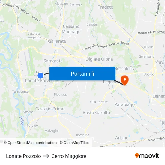 Lonate Pozzolo to Cerro Maggiore map
