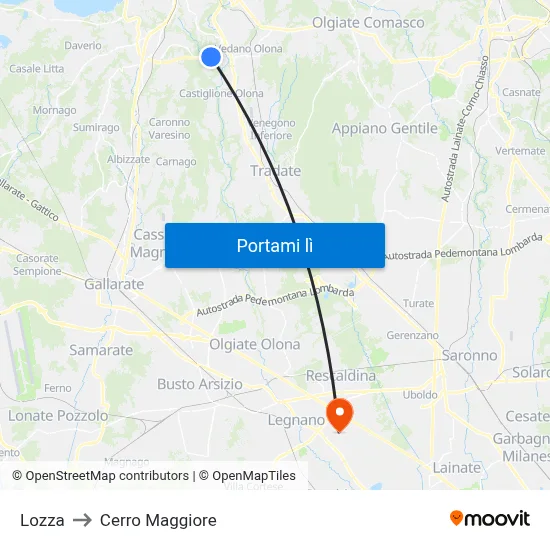 Lozza to Cerro Maggiore map