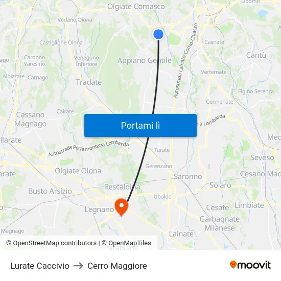 Lurate Caccivio to Cerro Maggiore map