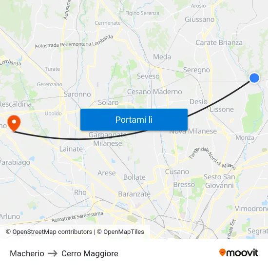 Macherio to Cerro Maggiore map