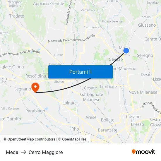 Meda to Cerro Maggiore map