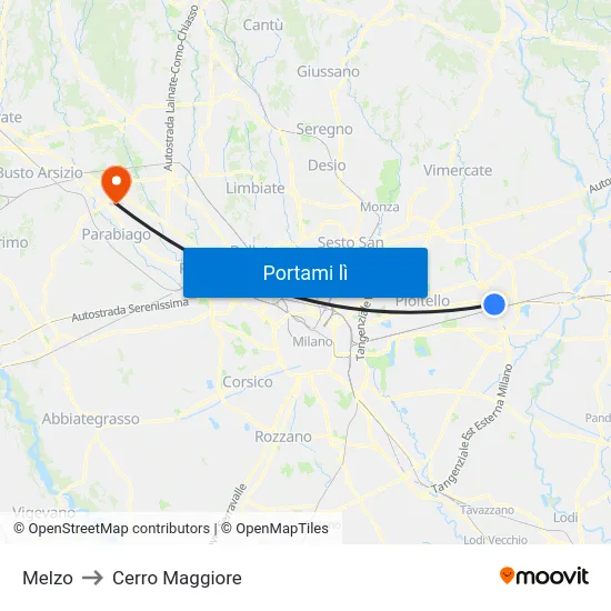 Melzo to Cerro Maggiore map
