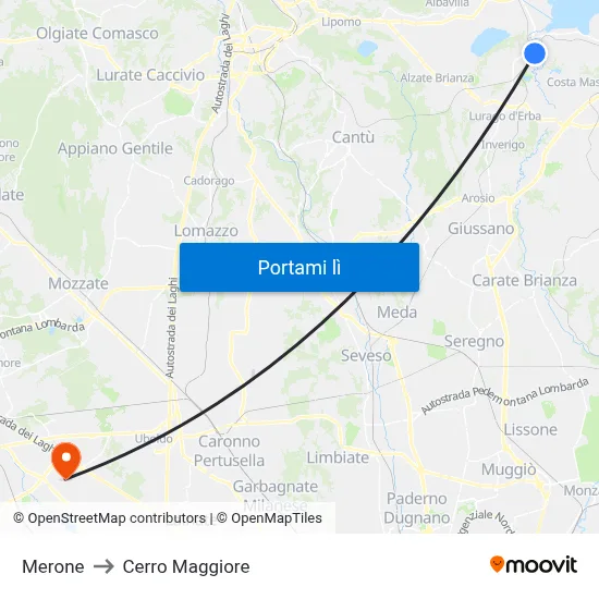 Merone to Cerro Maggiore map
