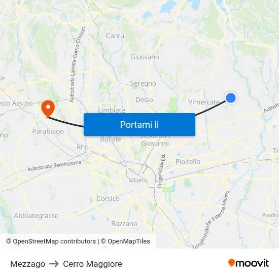 Mezzago to Cerro Maggiore map