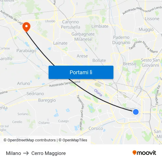 Milano to Cerro Maggiore map