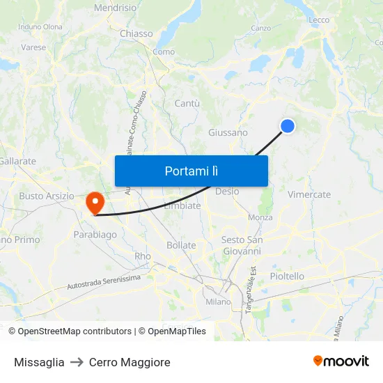 Missaglia to Cerro Maggiore map