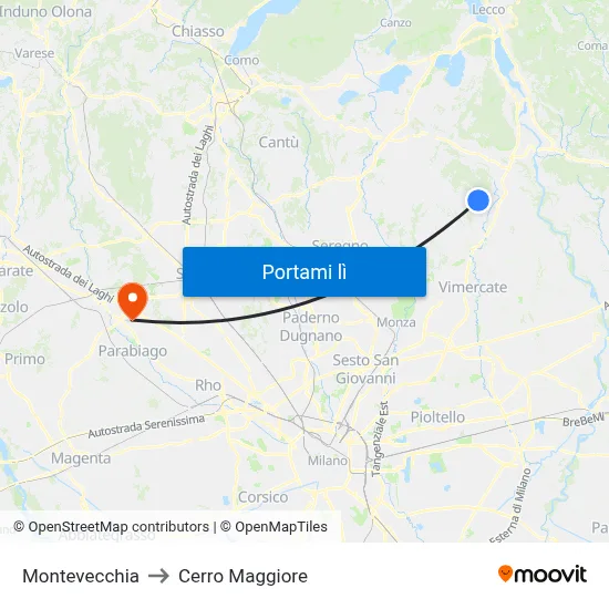 Montevecchia to Cerro Maggiore map