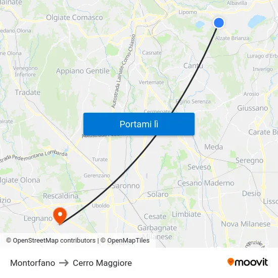 Montorfano to Cerro Maggiore map