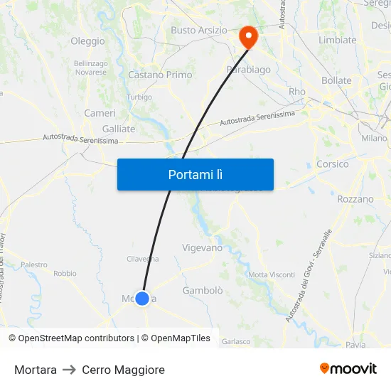 Mortara to Cerro Maggiore map