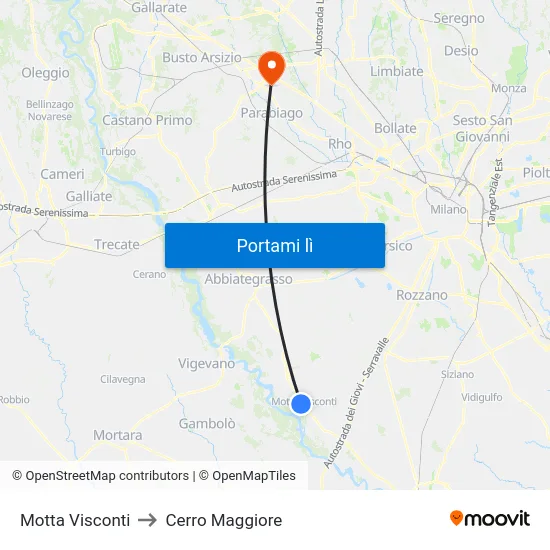 Motta Visconti to Cerro Maggiore map