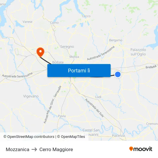 Mozzanica to Cerro Maggiore map