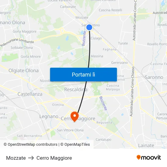 Mozzate to Cerro Maggiore map