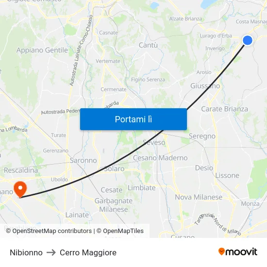 Nibionno to Cerro Maggiore map