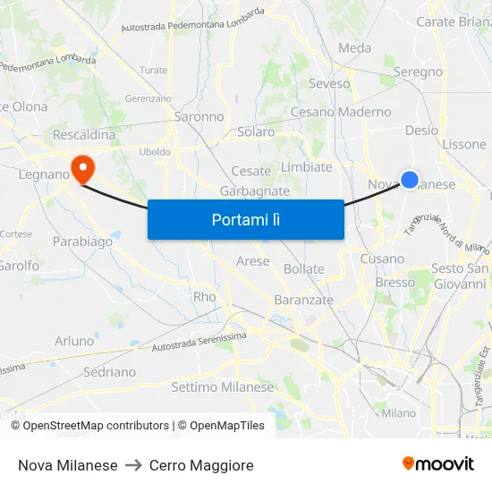 Nova Milanese to Cerro Maggiore map