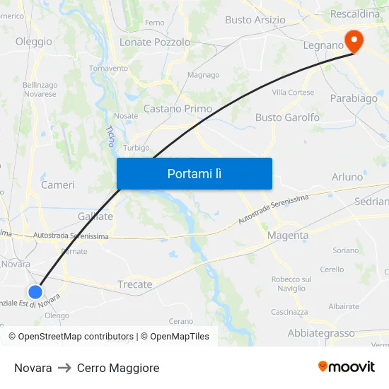 Novara to Cerro Maggiore map