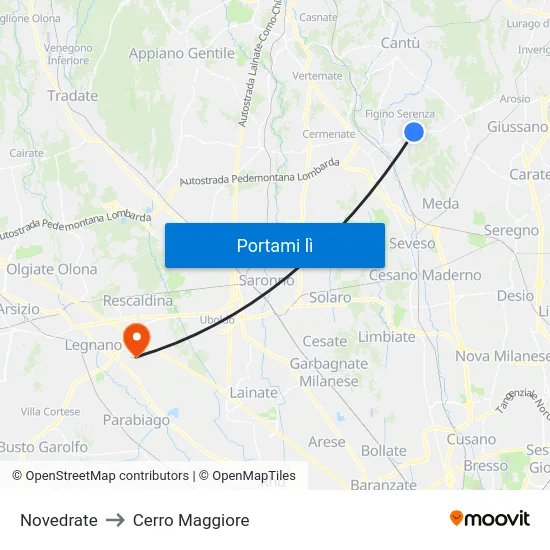 Novedrate to Cerro Maggiore map