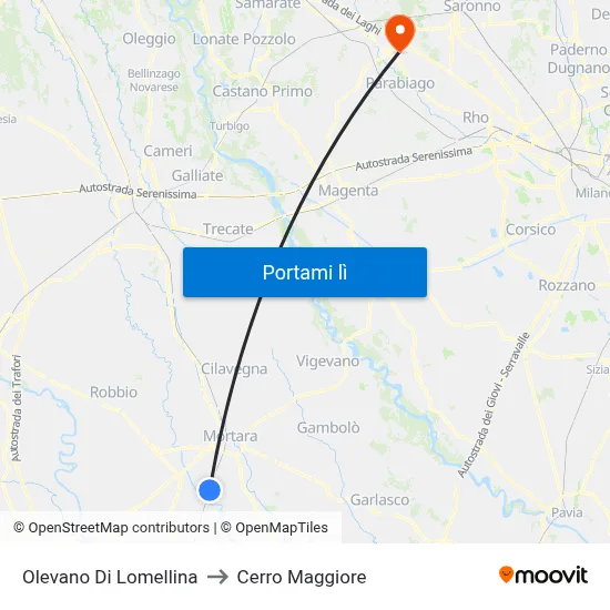 Olevano Di Lomellina to Cerro Maggiore map