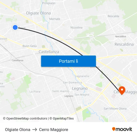 Olgiate Olona to Cerro Maggiore map