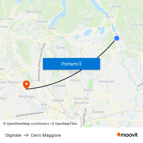 Olginate to Cerro Maggiore map