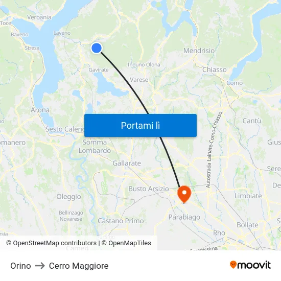 Orino to Cerro Maggiore map