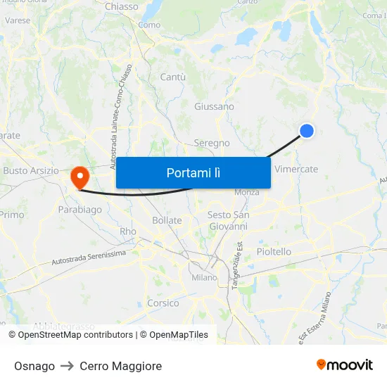 Osnago to Cerro Maggiore map