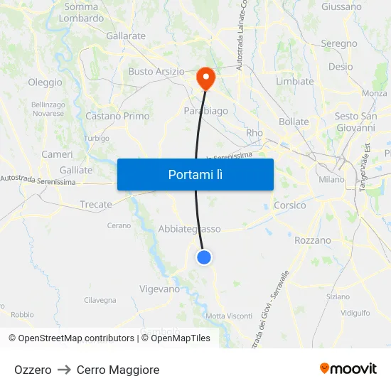 Ozzero to Cerro Maggiore map