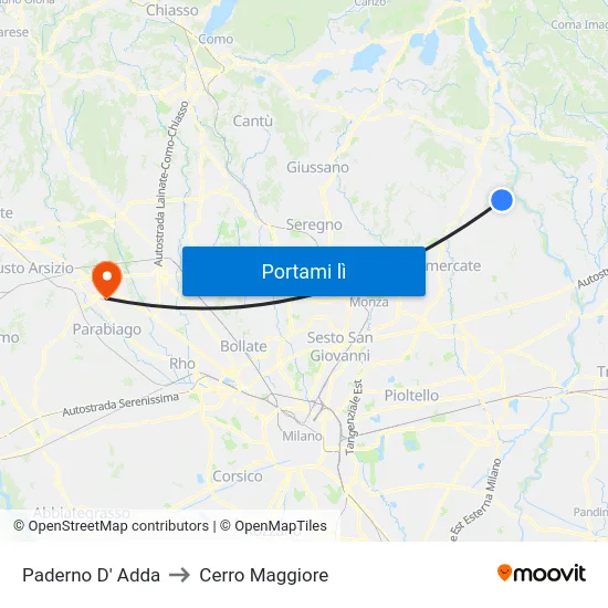 Paderno D' Adda to Cerro Maggiore map