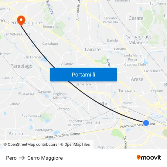 Pero to Cerro Maggiore map