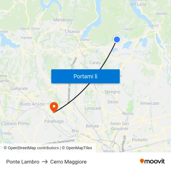 Ponte Lambro to Cerro Maggiore map