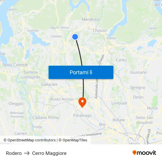 Rodero to Cerro Maggiore map