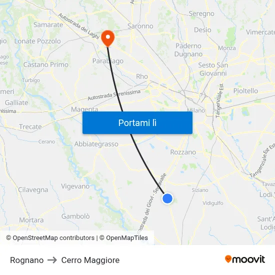 Rognano to Cerro Maggiore map