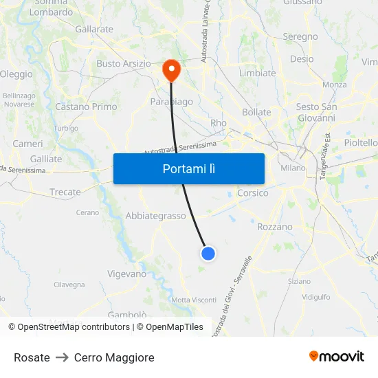 Rosate to Cerro Maggiore map