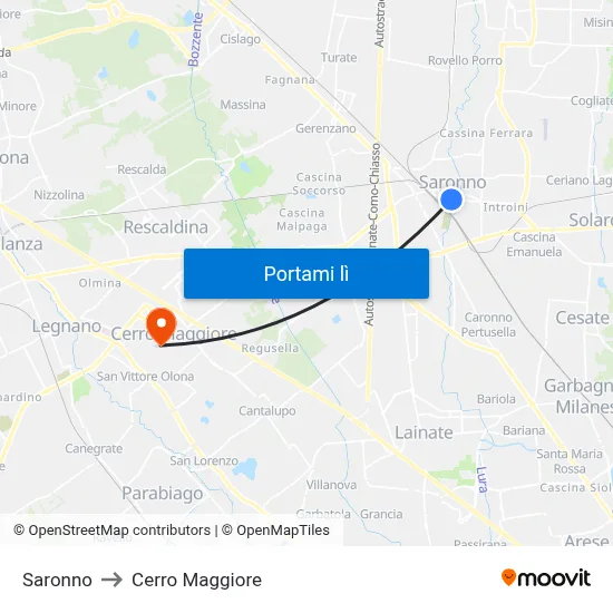 Saronno to Cerro Maggiore map