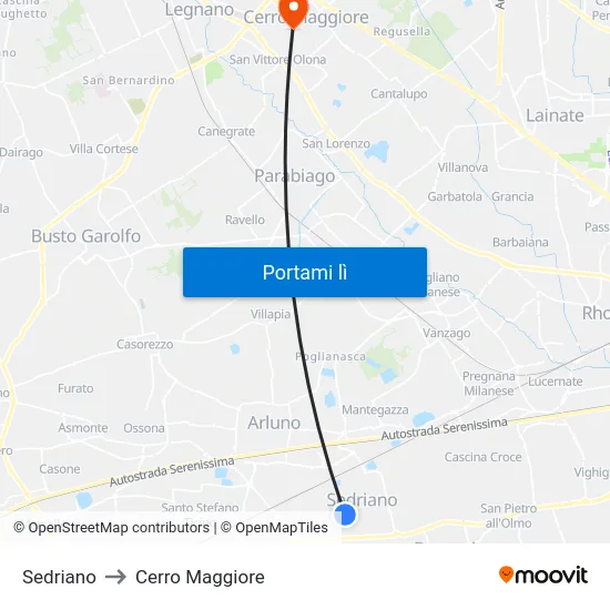 Sedriano to Cerro Maggiore map