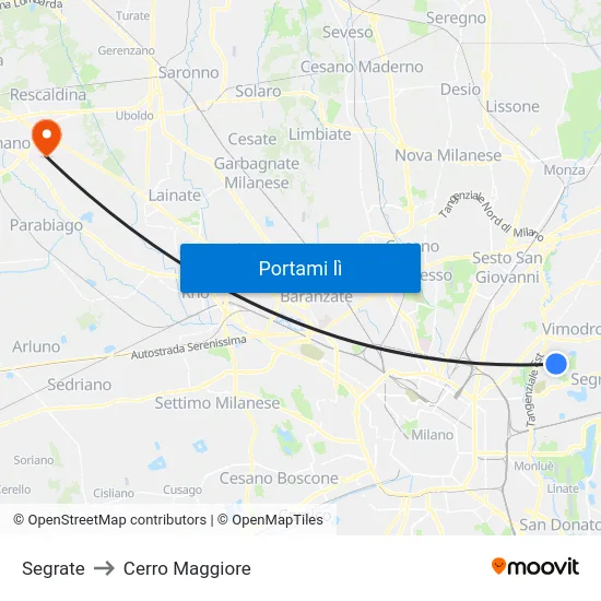 Segrate to Cerro Maggiore map