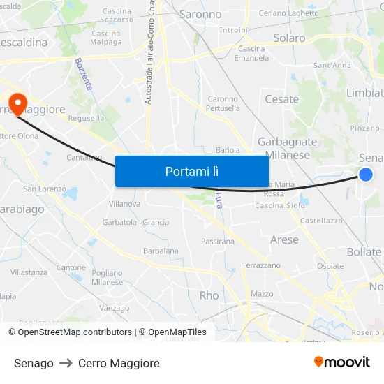 Senago to Cerro Maggiore map