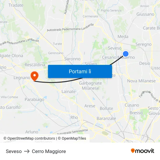 Seveso to Cerro Maggiore map