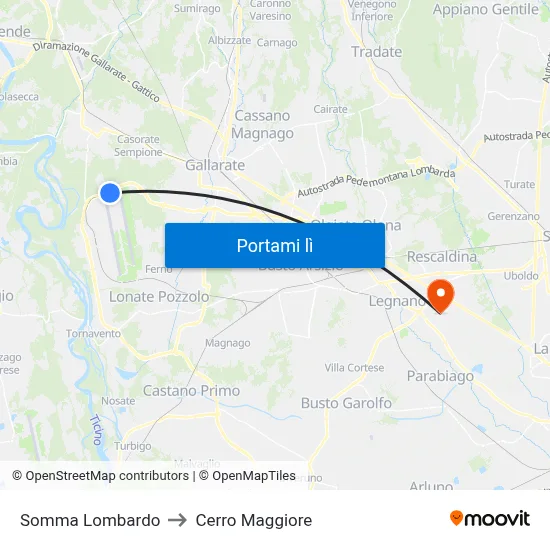 Somma Lombardo to Cerro Maggiore map
