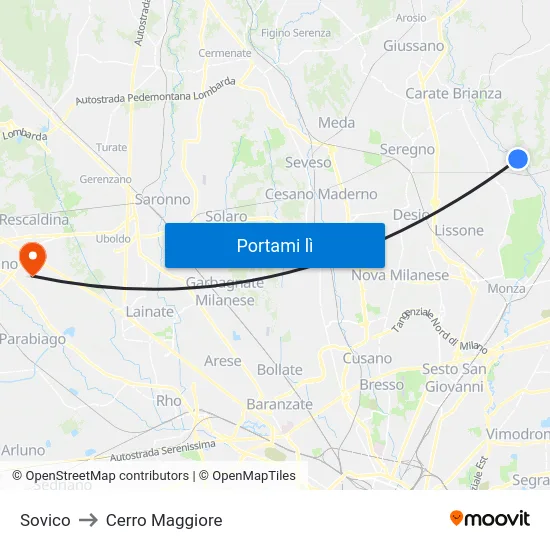 Sovico to Cerro Maggiore map