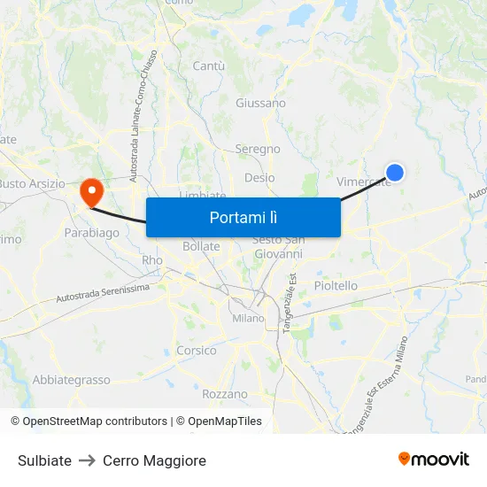 Sulbiate to Cerro Maggiore map