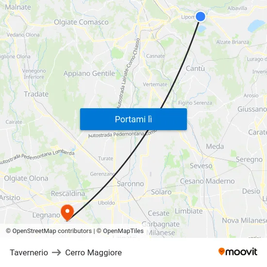 Tavernerio to Cerro Maggiore map