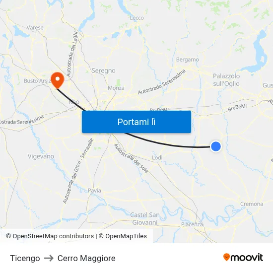 Ticengo to Cerro Maggiore map