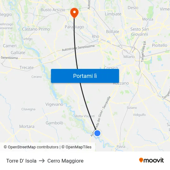 Torre D' Isola to Cerro Maggiore map