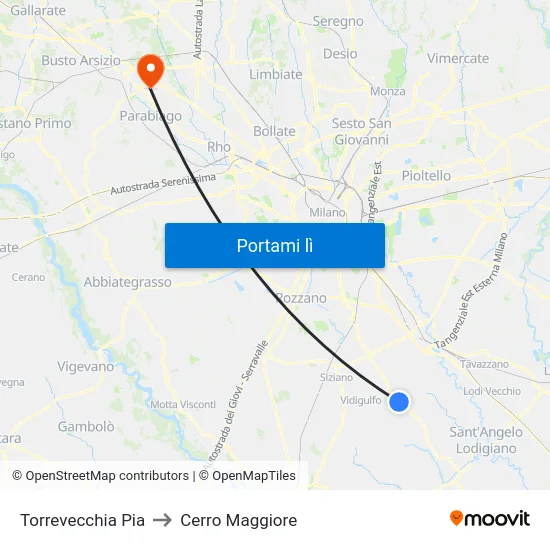 Torrevecchia Pia to Cerro Maggiore map